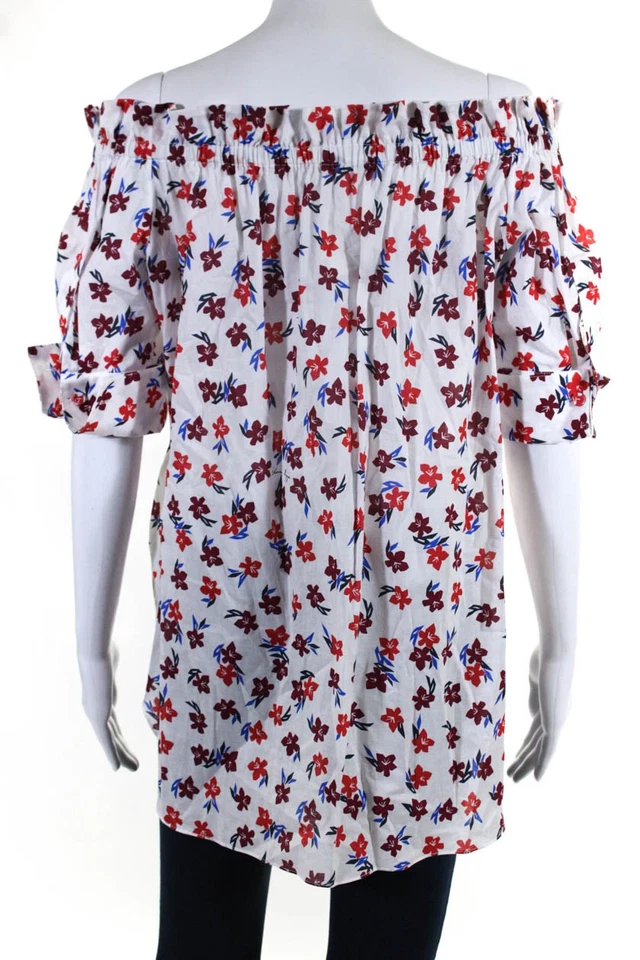Adam Lippes Womens Cotton Floral Short Sleeve Off Shoulder Blouse White Size S - Image 3 of 4
