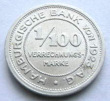 (400) RARE NOTGELD COIN 1/100 VERRECHNUNGSMARKE - 1923 - CITY OF HAMBURG