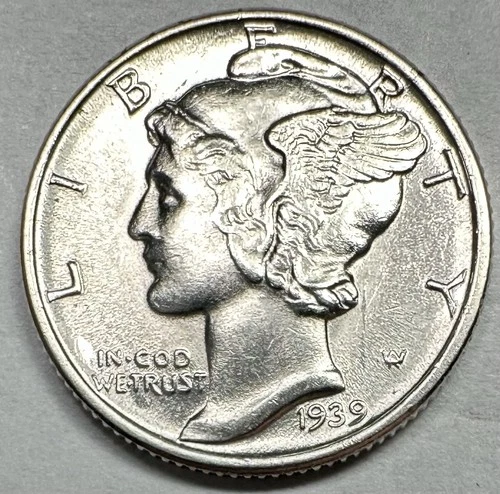 1939 MERCURY DIME CHOICE+  WHITE BU HIGH GRADE UNCIRCULATED SILVER COIN