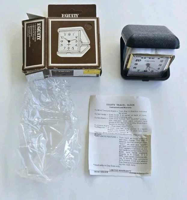 NOS Vintage 1970s EQUITY Travel Alarm Clock Black Case BRAND NEW Original Box! - Image 3 of 4