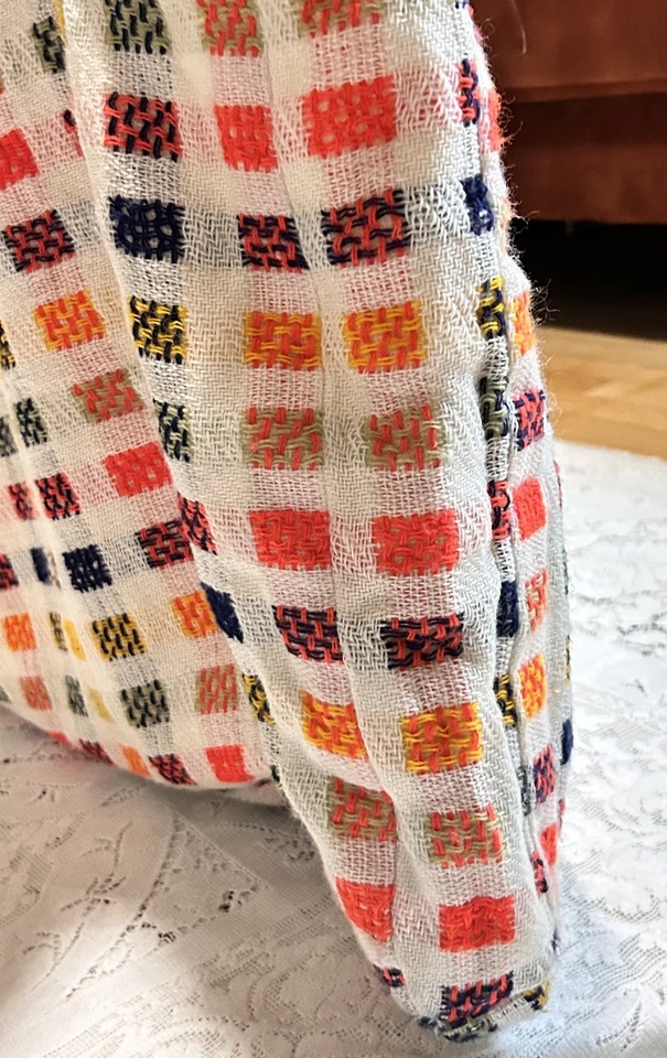 Vintage 1970s Woven Wood Handle Knitting Needlework Bag Lined Multi-Color Large - Image 2 of 4