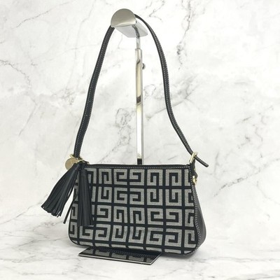 Givenchy 4G Monogram Vintage Hobo Schultertasche Canvas Leder Schwarz Quaste