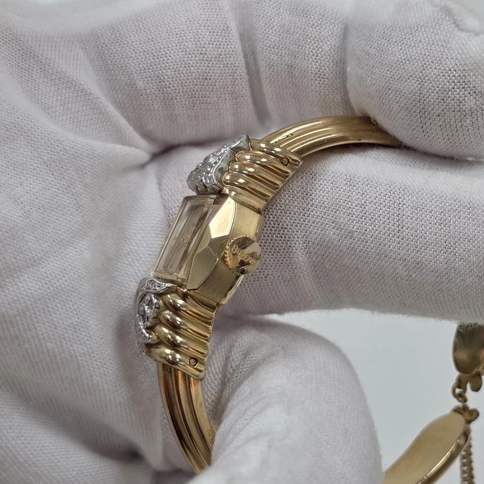 Brazalete Brazalete Vintage Bulova Reloj Damas Diamante Oro 10K Relleno 17 Joyas 5AD Foto 3 de 4
