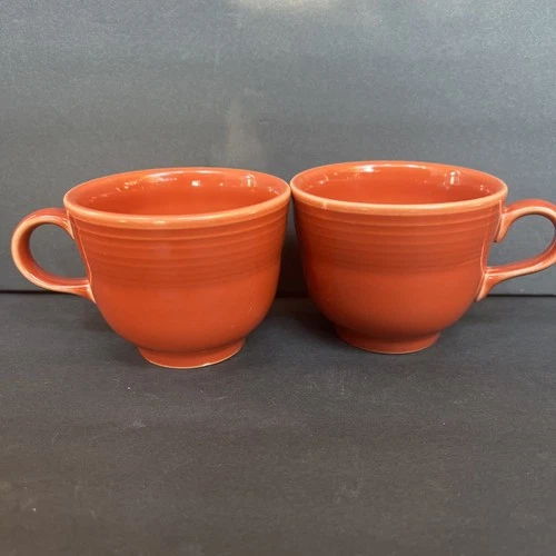 Set of 2 Fiesta HLC Persimmon Cups Mugs 7 oz Ring Handle Retired Fiestaware EUC