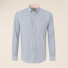 Sonoma Oxford Casual Button Down Shirt Men's Medium blue white stripes Work EUC