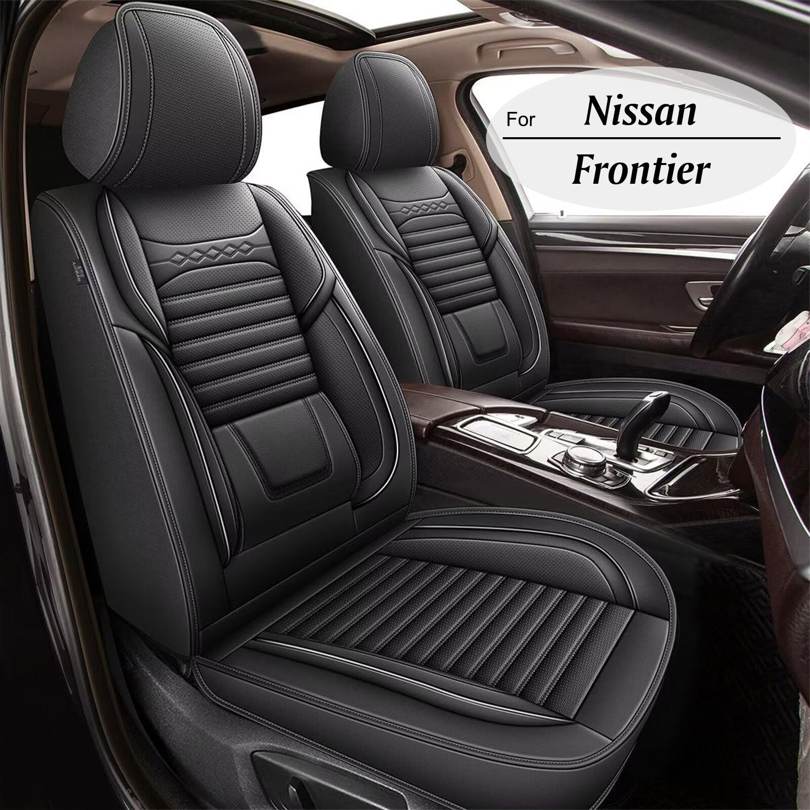 Waterproof Car Seat Cover Front Row Pad For Nissan Frontier 2009-2023 Pu Leather