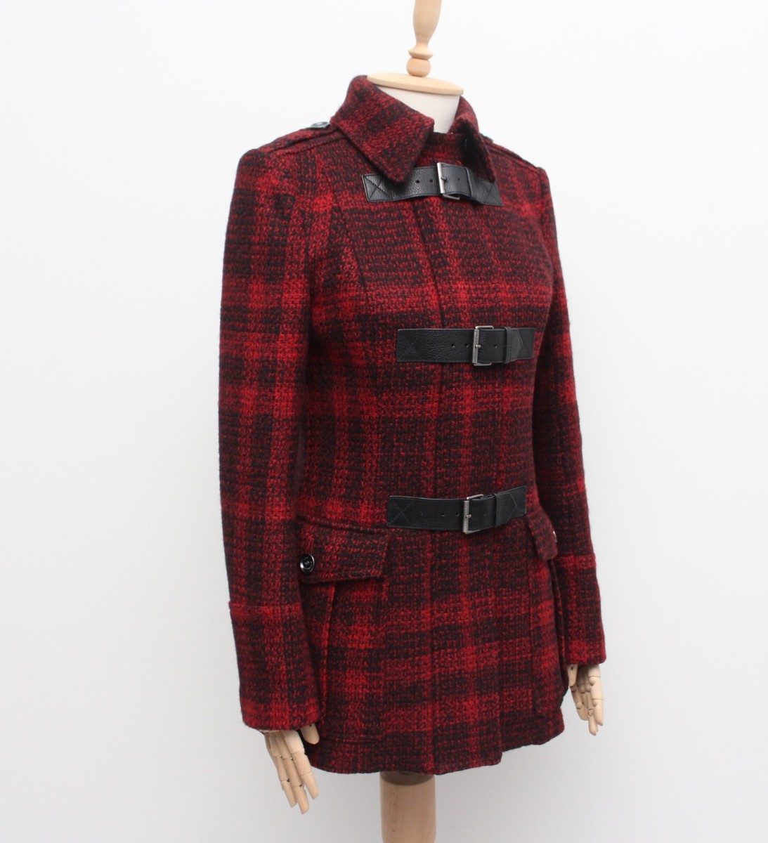 ジャケット・アウター BURBERY LONDON WOOL COAT Women's BURBERRY BRIT Tweed Wool Plaid Coat Full Zip Jacket