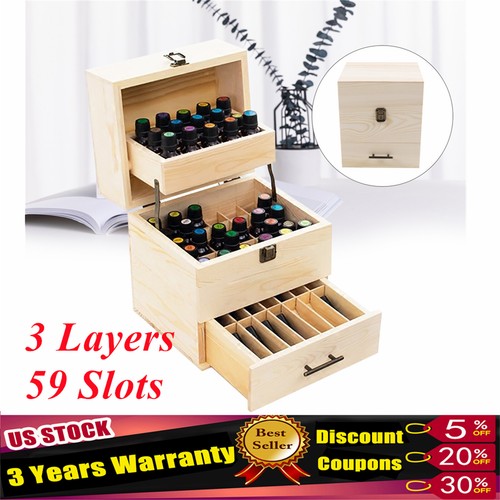 3 Tier Essential Oil Storage Box Wooden Display Case Wood Container Organizer