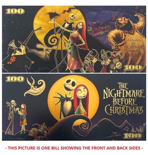 Juego de billetes de Pesadilla antes de Navidad coleccionables Disney chapados en lámina de oro 24k - Imagen 2 de 4