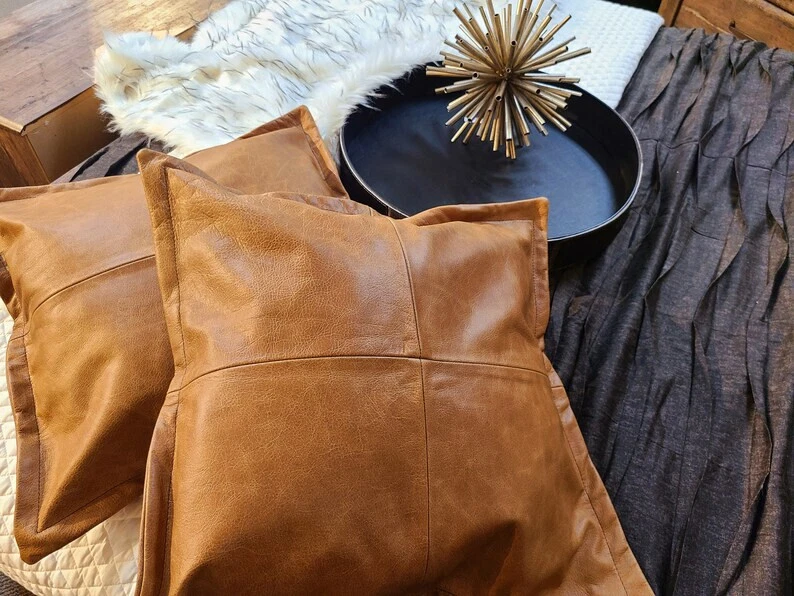 18" Bull Leather Throw Pillow Covers, Set of 2 Brown Modern Couch Cushion
Opens in a new window or t