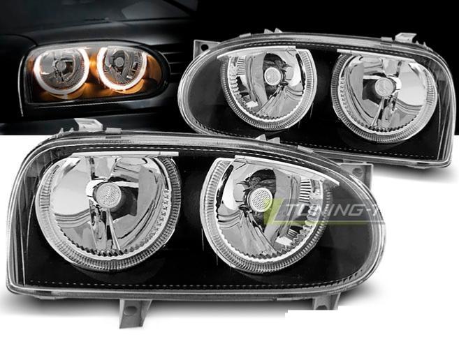 Phares Angel Eyes foncés pour VW Golf 3 look sportif noir LPVW29