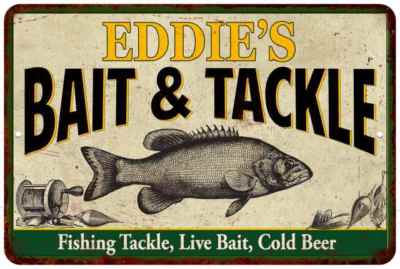 EDDIE'S Bait Tackle Personalized Metal Sign Man Cave Gift