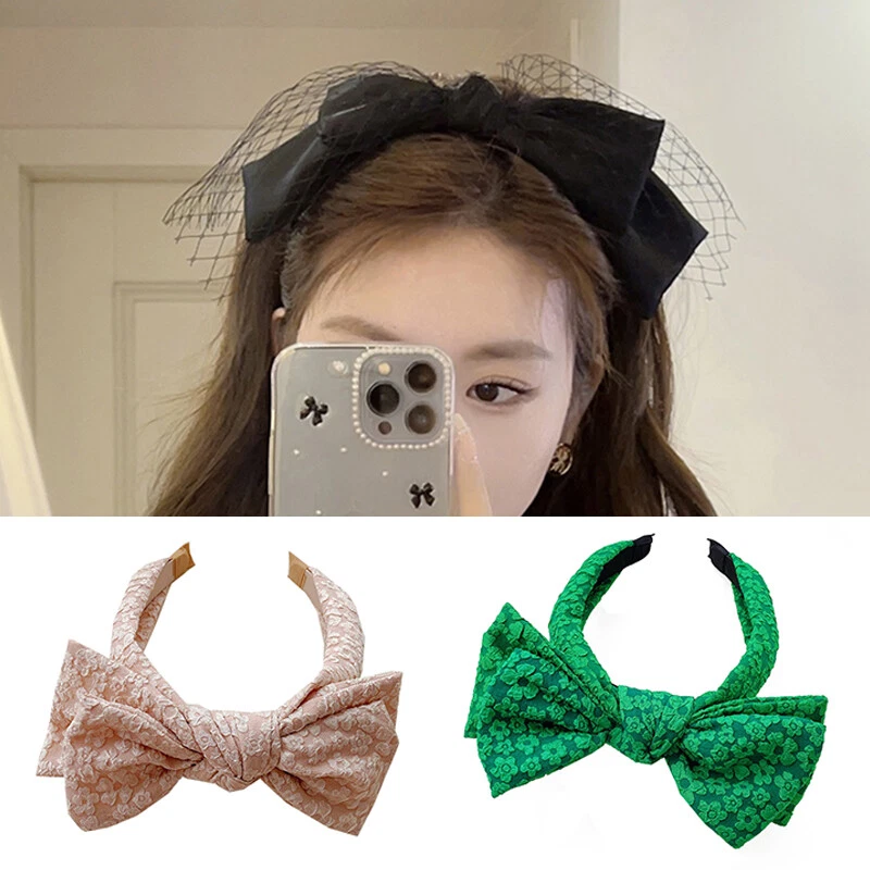 Diadema grande moño accesorios para el cabello aro lateral ancho diadema color liso↟ Foto 2 de 4