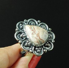 Natural Rhodochrosite Pear Gemstone 925 Sterling Silver Ring Size-7.5 US