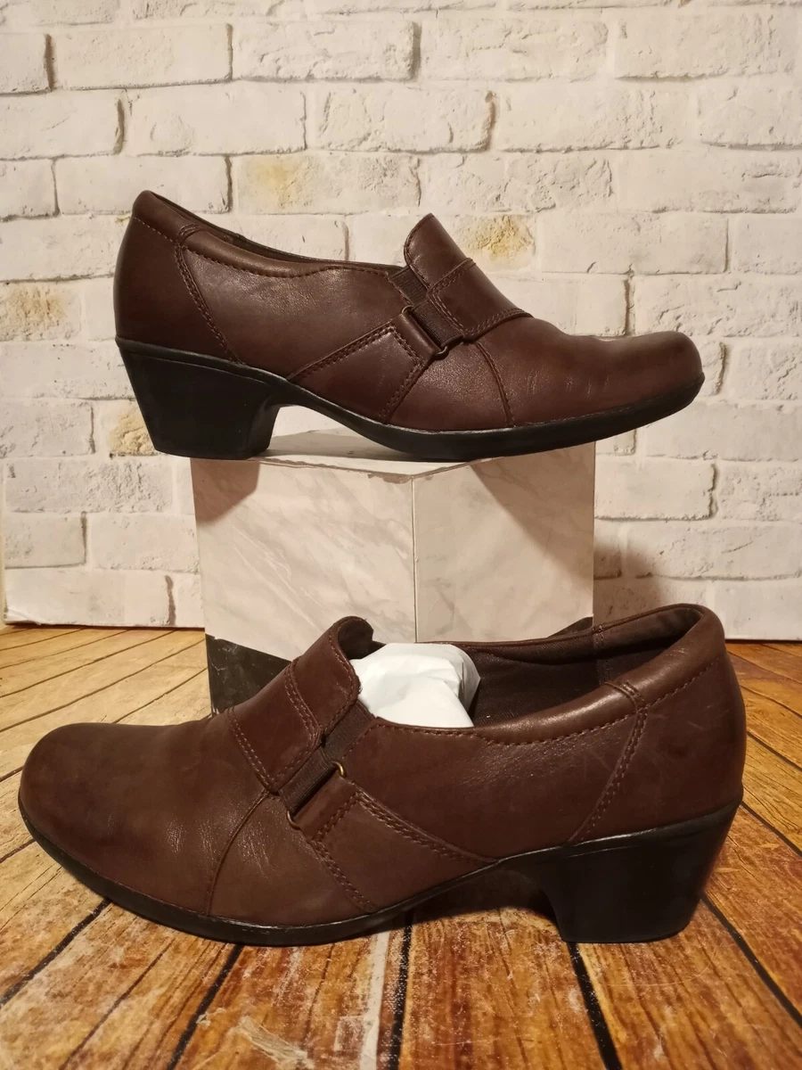 Clarks Shoes Women 11 M Bendables Heels Loafers Pump 62729 Brown Leather Slip On