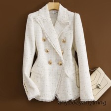 Women's Blazer Autumn Double-Breasted Gold Line Suit Jacket Lady Outerwear