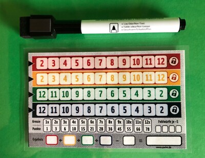 Laminierte Spielvorlagen Qwixx  Qwixx Big Points  Qwixx gemixxt 2 + 10
