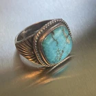 Vintage Navajo FRED THOMPSON Rare Large Turquoise Sterling Silver Ring Size 7.5