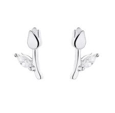 Women Girl S925 Sterling Silver Tiny Turnip Flower Leaf CZ Stud Earrings A29