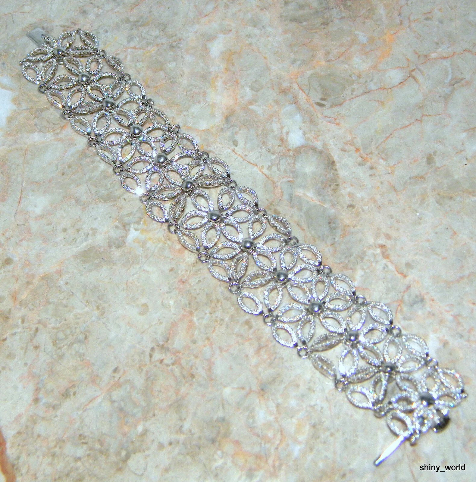 Most Sensational White Topaz 925 Sterling silver Bracelet 60 GRAMS !  7 1/2
