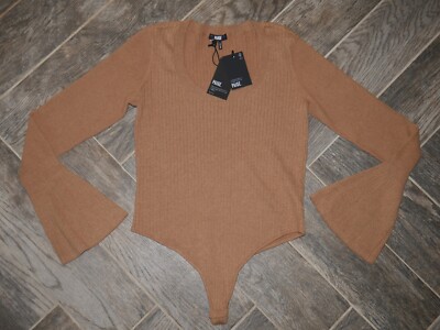 WOW Women's L/S Knit Top PAIGE Mimi Bodysuit XL w/Stretch $209 Dark Carmel NWT