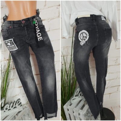 NEW ''WIYA''386 TRENDY SLIM FIT STRETCH JEANS PANTS COOL WASHED BLACK XS 34 36 