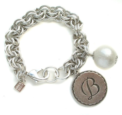 John Wind Sorority Gal Bracelet Silver Cotton Ball Monogram Initial Maximal Art - Picture 5 of 23