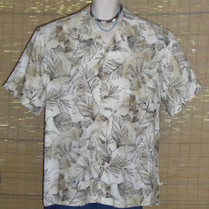 ISLAND SHORES Hawaiian Shirt Beige Tan Brown XL