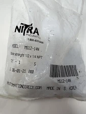 Nitra Pneumatics  Model : MS12 14N Male Straight 1/2 x1/4 NPT