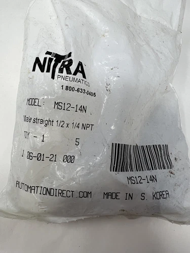 Nitra Pneumatics  Model : MS12 14N Male Straight 1/2 x1/4 NPT
