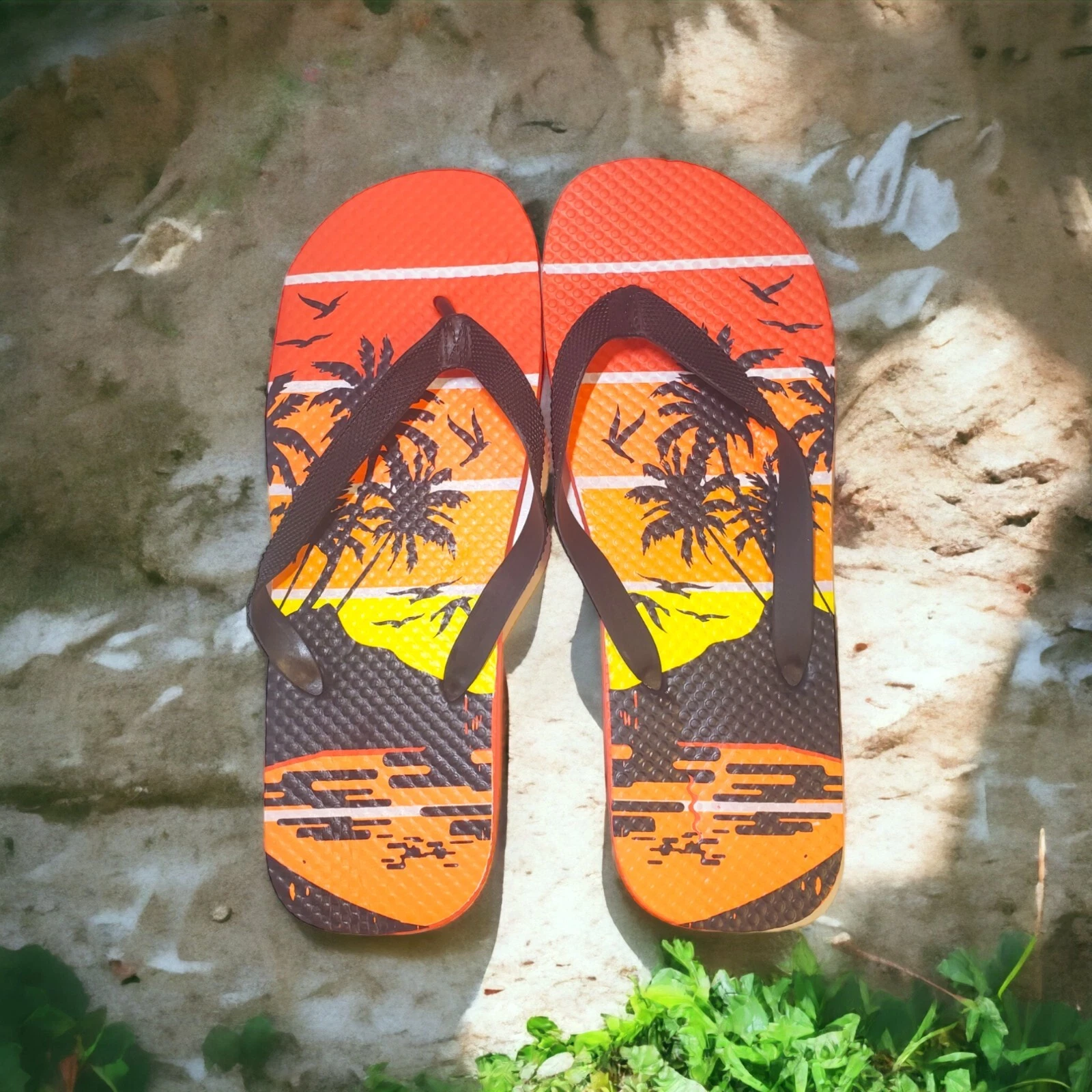 #310 New Mens Palm Tree Sandals 6 7 6/7 Tropical Beach Hawaii Florida Flip Flops