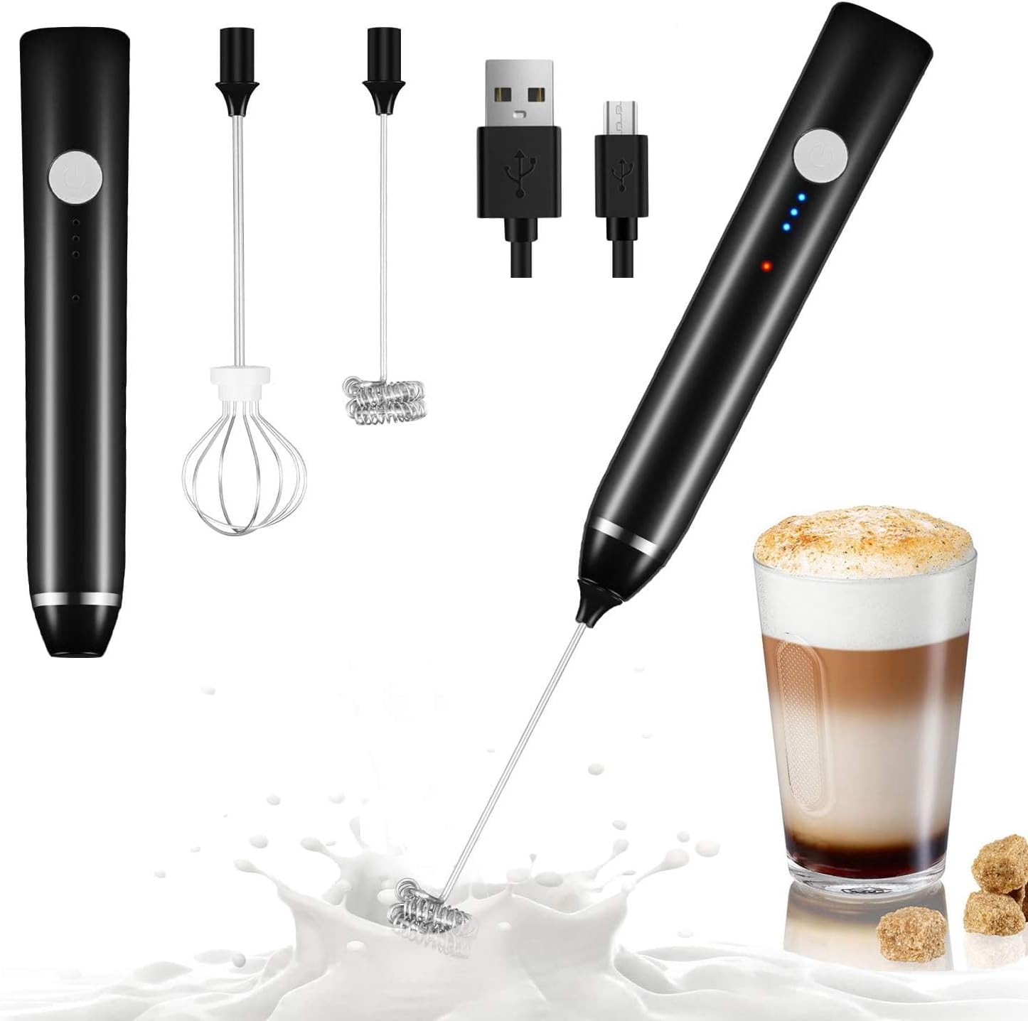 Milk Frother Handheld, USB Rechargeable Electric Foam Wand Maker for Coffee, 3 S-image