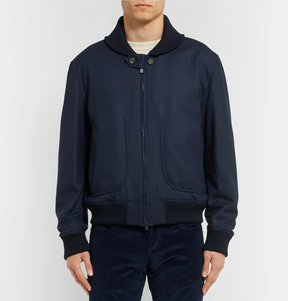 NWT BRIONI Herringbone Wool Bomber Jacket Midnight Blue