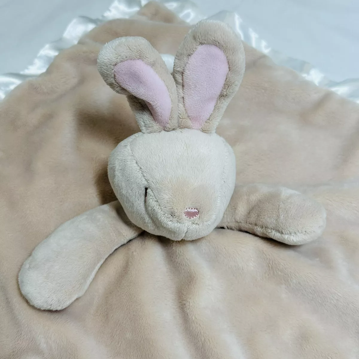 Douglas Baby Blanket Bunny Rabbit Flower Tan Plush Satin Edge