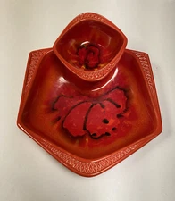 Vintage MCM Burnt Orange Chip and Dip Set, MCM (USA California Pottery) Rare