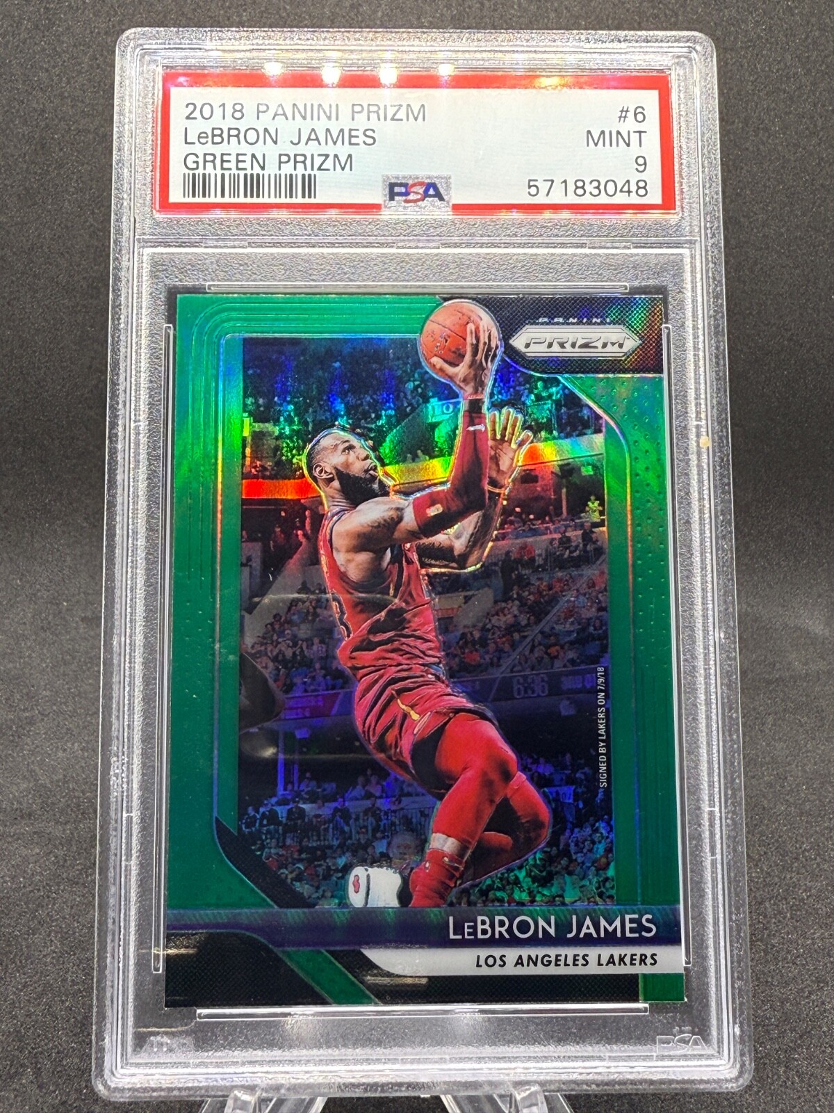 LeBron James 2018-19 Panini Prizm Green Refractor No.6 PSA MINT 9 LA Lakers