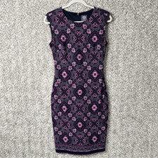 Vince Camuto Dress Women’s 6 Black/Purple/Pink Floral Short Cap Sleeve Sheath