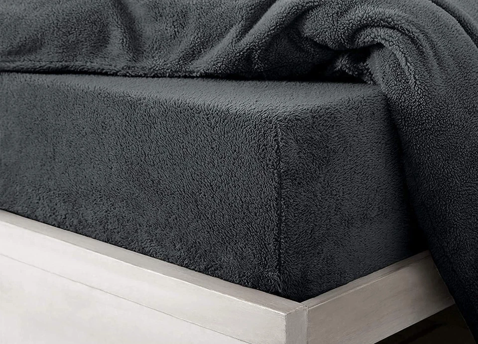 Teddy Warm Micro Fleece Fitted Sheet Sherpa Plush Bed Mattress Cover Double Size - Image 3 of 4