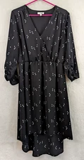 Studio B By Bobeau sz L Fit & Flare High Low Dress black & white design 0108