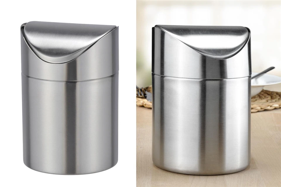 Bambelaa! Tischmülleimer Edelstahl Küchenabfalleimer Abfalleimer Schwingdeckel - Bild 4 von 4