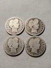 Lot of 4 Barber Quarters 1901 P 1902 P 1903 O 1904 P 90% Silver Good+ #B68