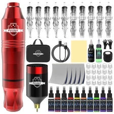 Wireless Tattoo Kit for Beginners Red Gun Machine with Power Supply Needles Ink
