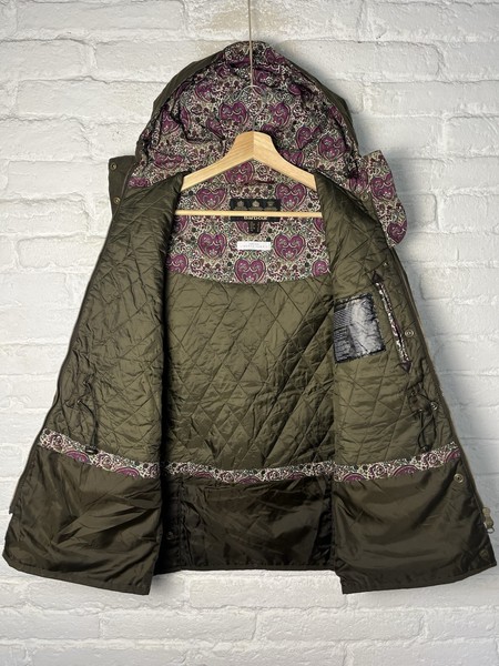 Barbour Blaise Wax Jacket Olive Liberty Fabric UK8 S Hooded