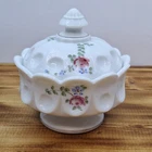 Vtg Westmoreland Round Footed Milk Glass Lidded Candy/Trinket Dish Hand Painted