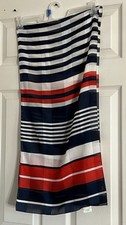 vintage StrIped Italian Made 100 poly scarf 60" x 15  Soft Blue Red White
