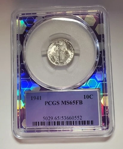 1941 P MERCURY DIME PCGS MS 65 FB TRADER BEA PURPLE CORE 90% SILVER #S240