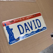 1986 Ellis Island NEW YORK License Plate - Vanity DAVID