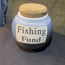 Vintage Fishing Fund Pottery jar with cork lid "Tumbleweed Pottery" No. Carolina