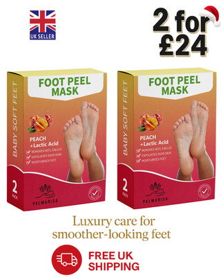 2 für £24 Fuß Peeling Masken Pfirsich 2er Pack Peeling harte tote Haut Socken weiche Füße