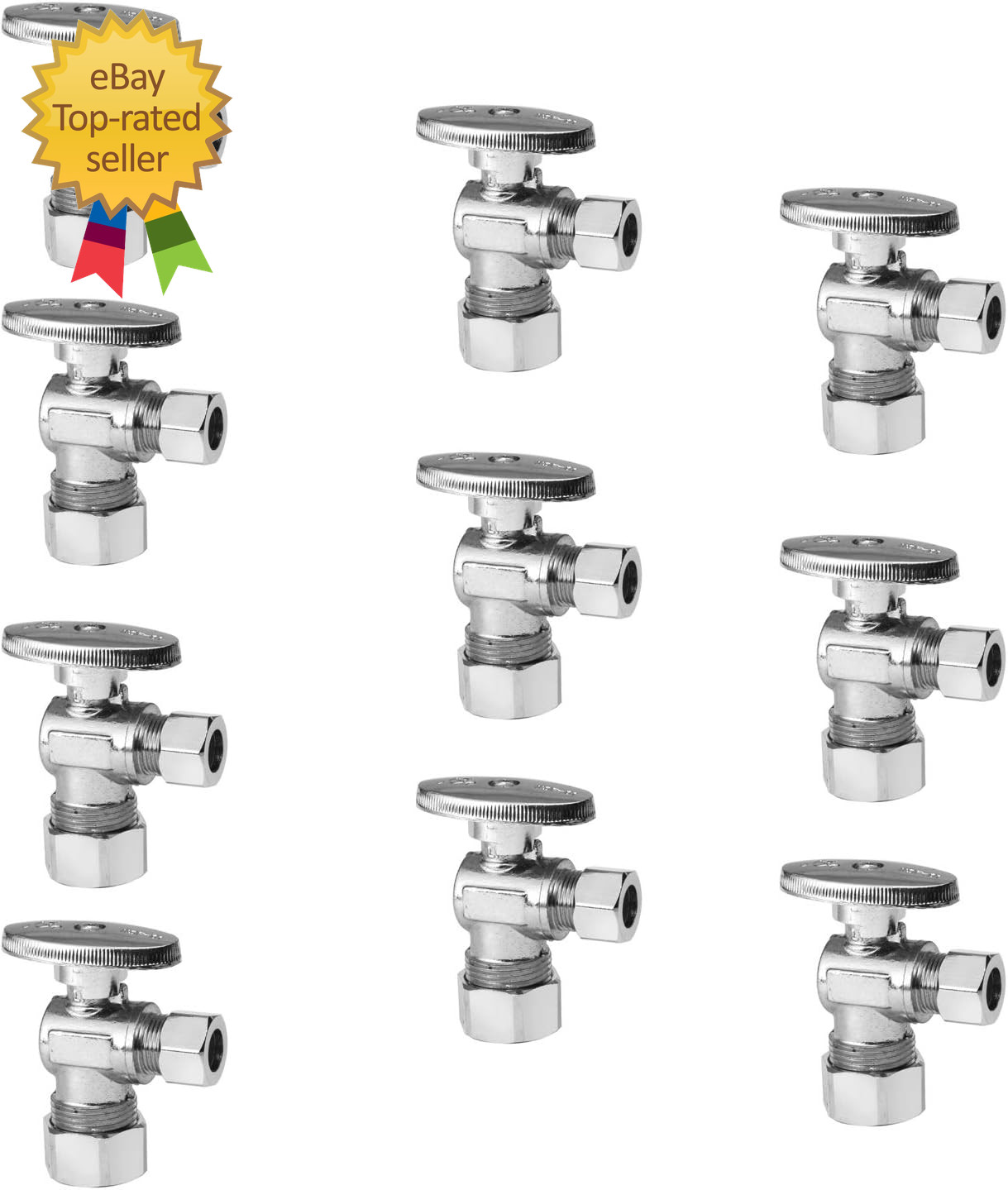 10-Pack  Angle Stop Valve 1/2" Nominal Compression X 3/8" OD 1/4-Turn